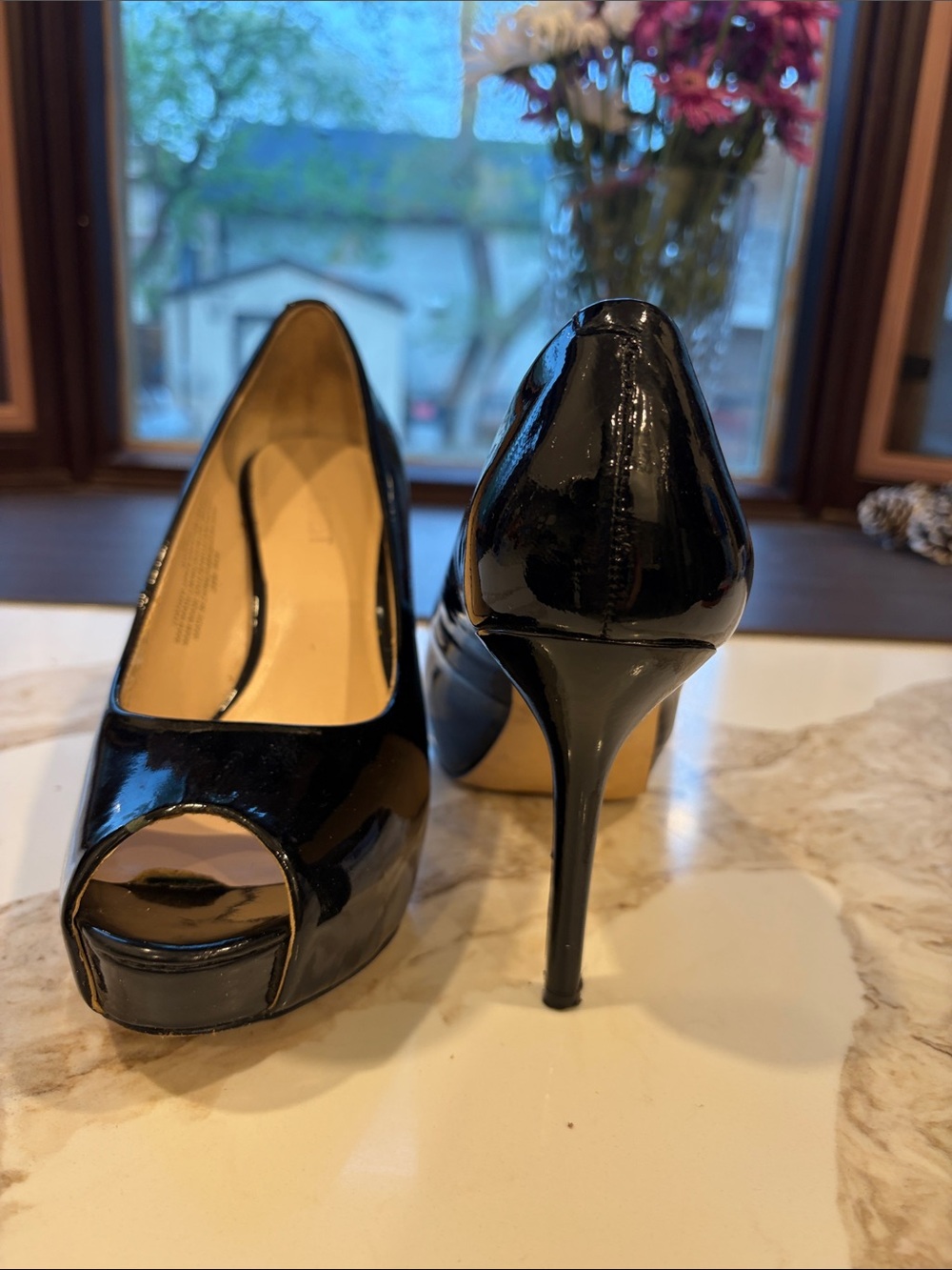Women's Black Patent Peep-Toe High Heels
